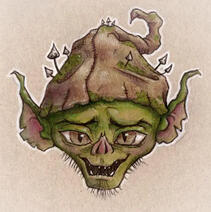 Swamp Goblin Studio logo: A goblin head with a weary smile and a pointed hat with mushrooms growing on it.